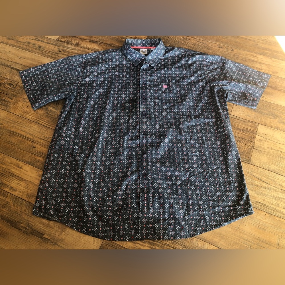 Cinch Shirt Mens 3X Gray Pink Geometeric Western Rodeo Short Sleeve Button Up